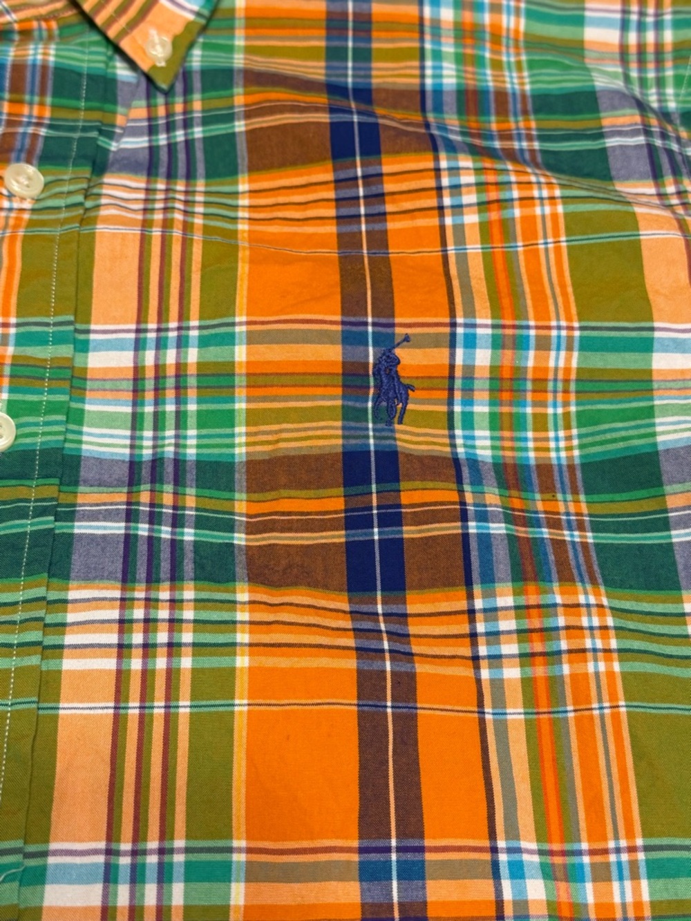 Ralph Lauren Oxford Shirt Mens Large Orange Plaid Long Sleeve Pony Cotton Preppy - Picture 3 of 9